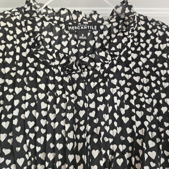 J. CREW Mercantile Womens Sz 2 Heart Print Pintuck Popover Black White Ruffles - Picture 5 of 9